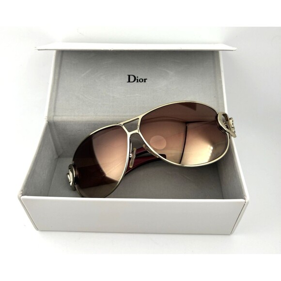 Vtg Y2K Christian Dior Buckle 2 Wrap Aviator Sunglasses Brown Gradient Red Gold main image 4